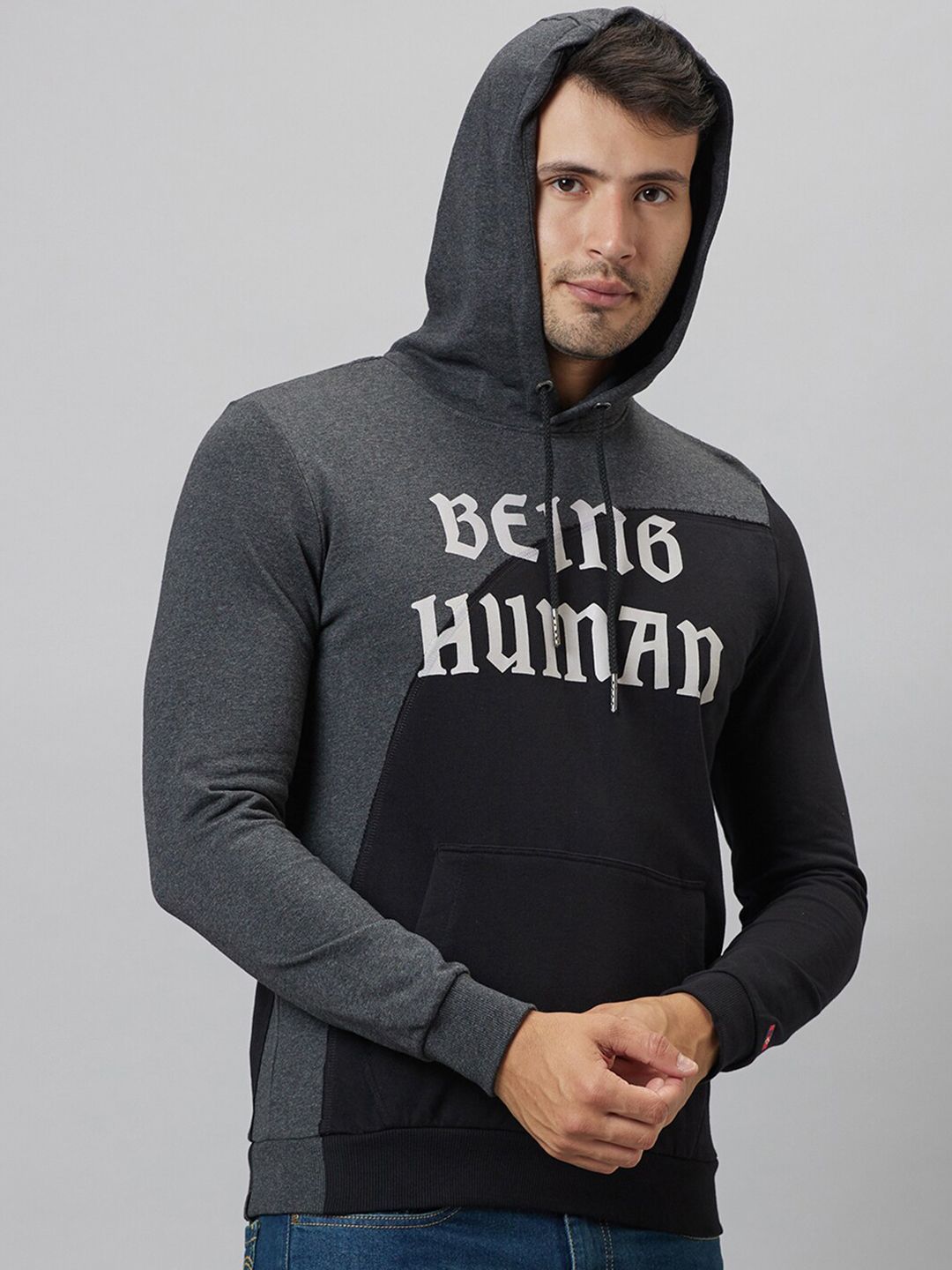 Being Human Typography Printed Hooded Long Sleeve Pullover Sweatshirt