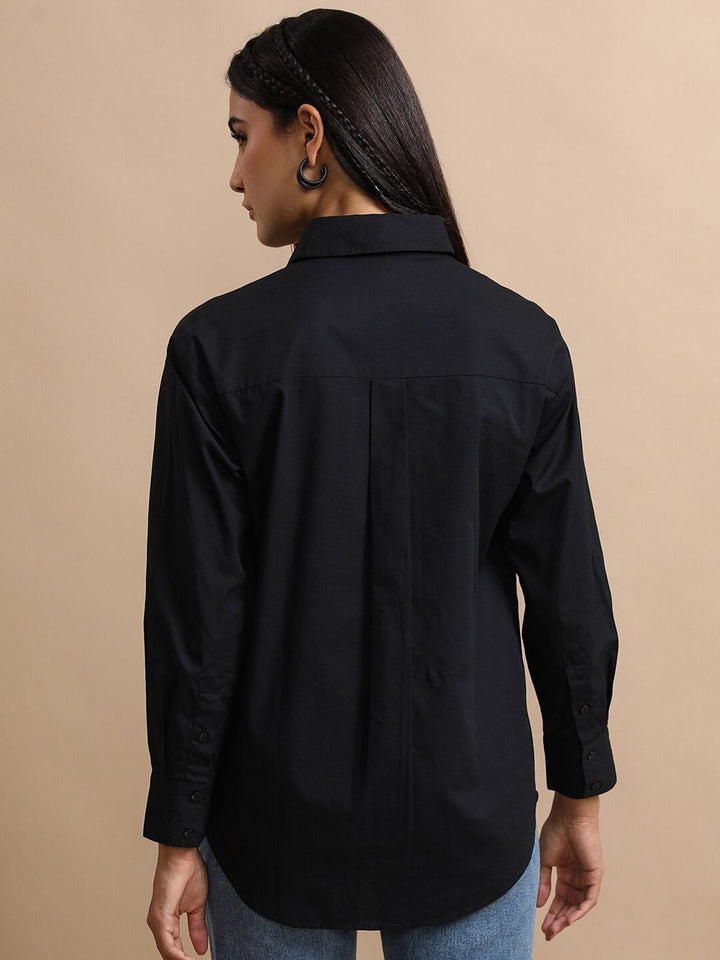 Tokyo Talkies Black Oversized Cotton Casual Shirt