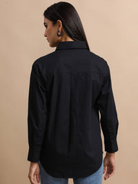 Tokyo Talkies Black Oversized Cotton Casual Shirt