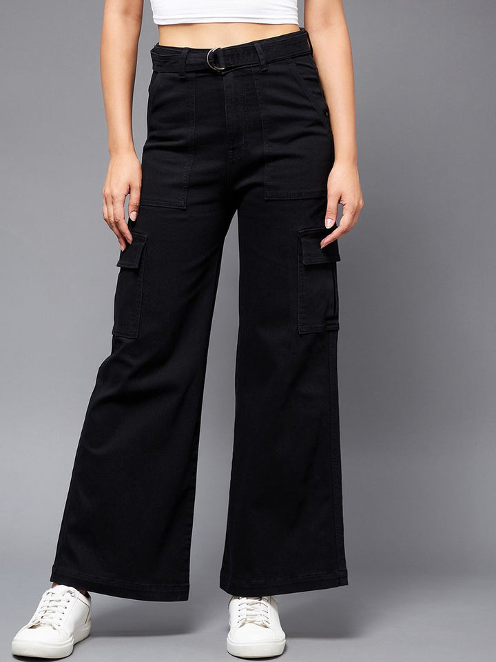 Miss Chase Women Black Wide Leg High-Rise Stretchable Jeans