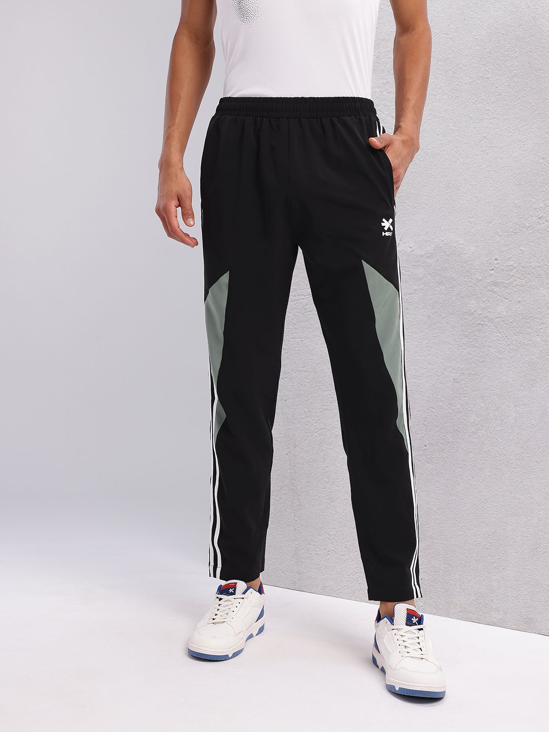 HRX by Hrithik Roshan Men Mid-Rise Colourblocked Lifestyle Track Pants with Side Stripes