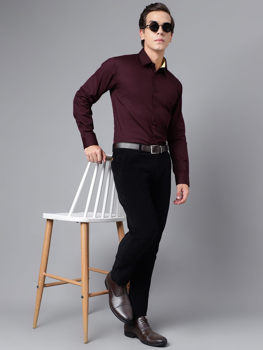 Hancock Men Burgundy Slim Fit Formal Shirt