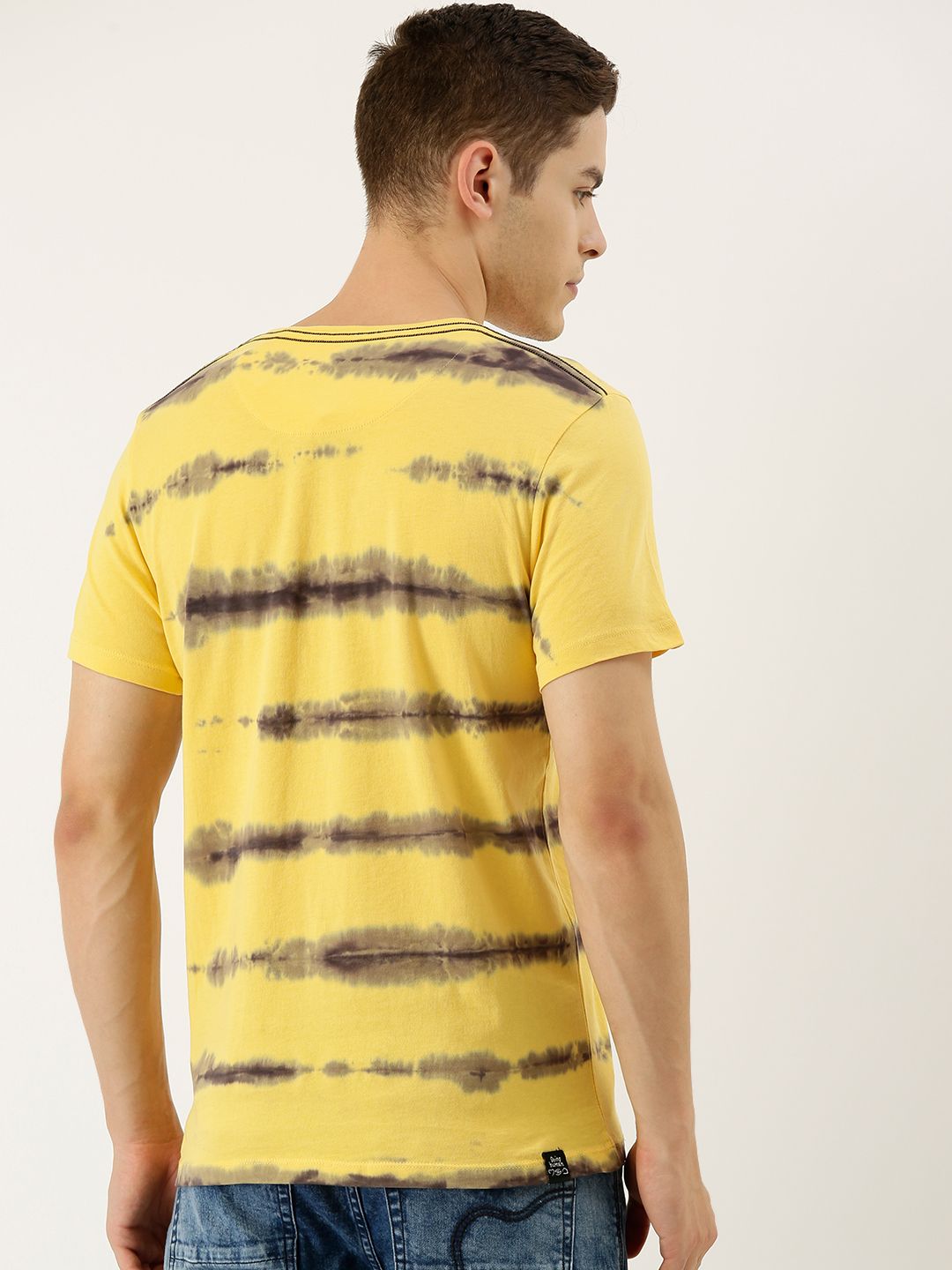 Being Human Men Yellow & Black Dyed Round Neck T-shirt
