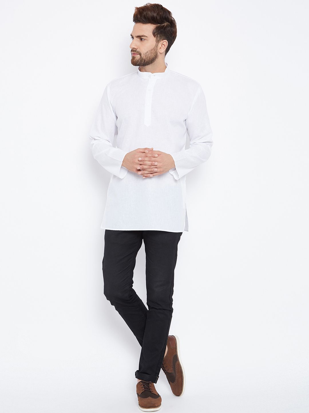 SOJANYA Men White Solid Straight Kurta