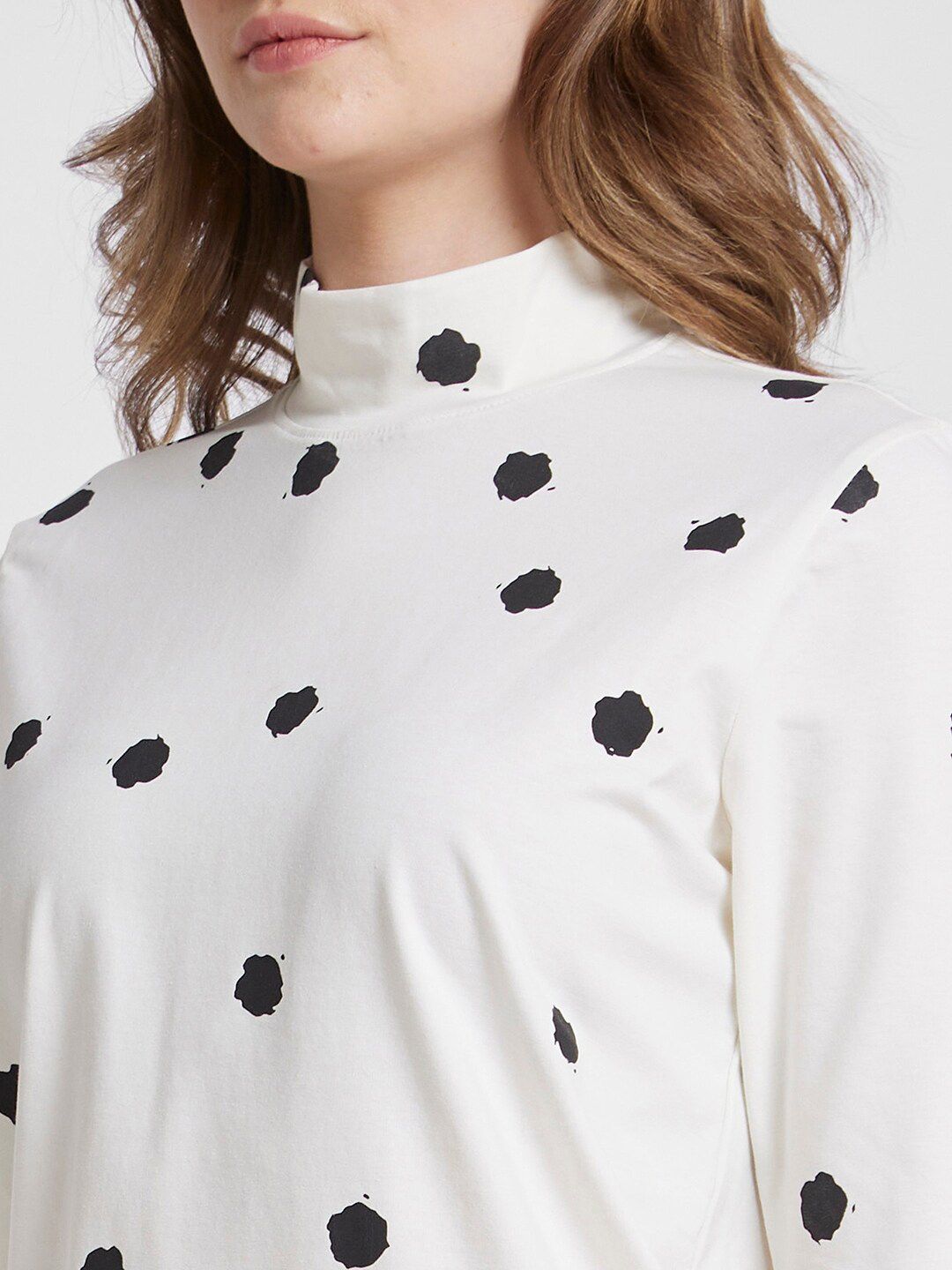 SPYKAR Polka Dots Printed High Neck Cotton Top
