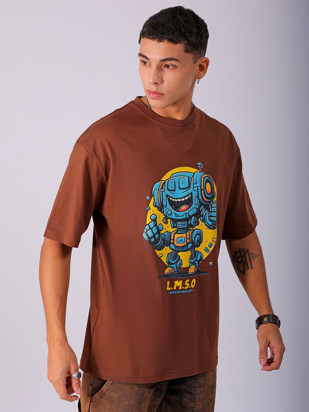 The Indian Garage Co Men Pure Cotton Typography Printed Boxy Oversized T-shirt