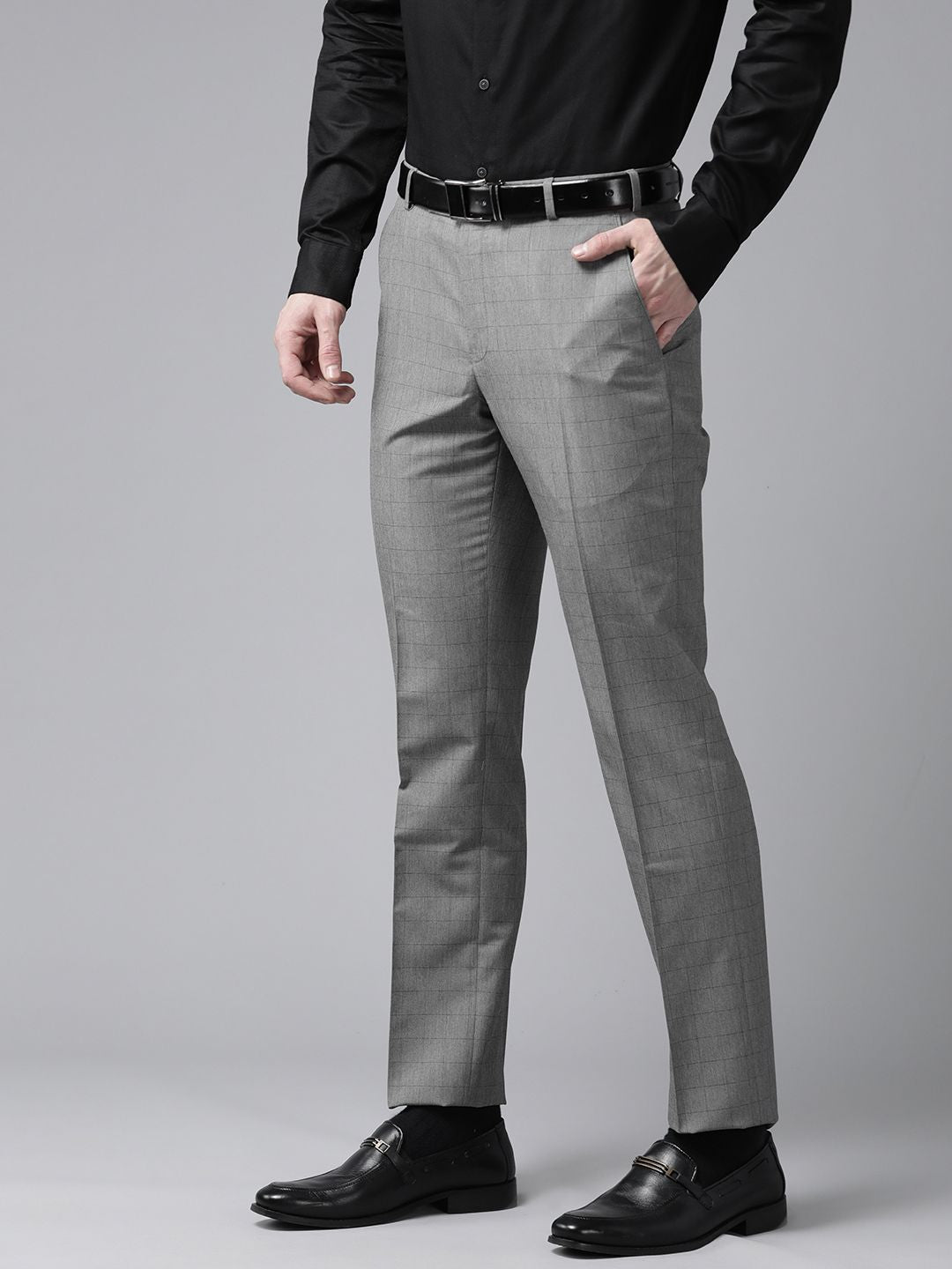 Park Avenue Men Checked Smart Fit Low-Rise Trousers