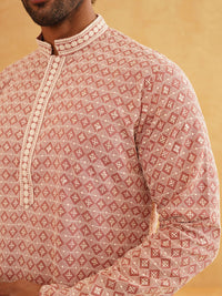 SOJANYA Ethnic Motifs Embroidered Mandarin Collar Pure Cotton Straight Kurta