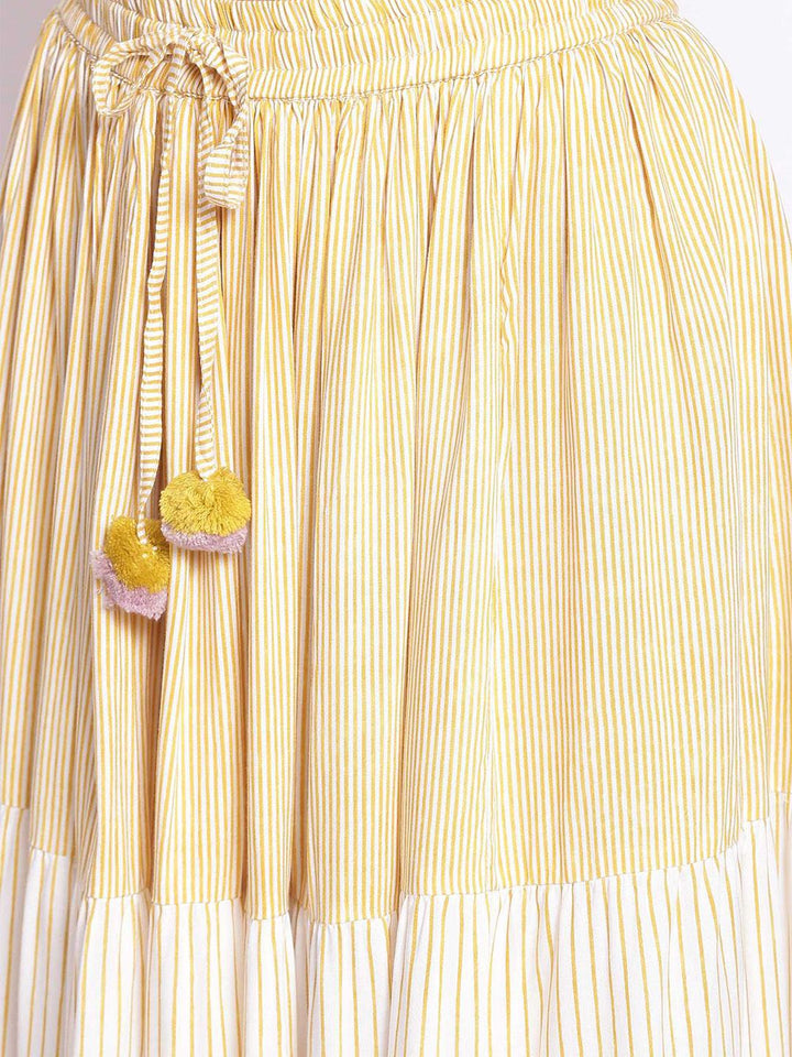 W Women Yellow Striped Top with Tiered Skirt