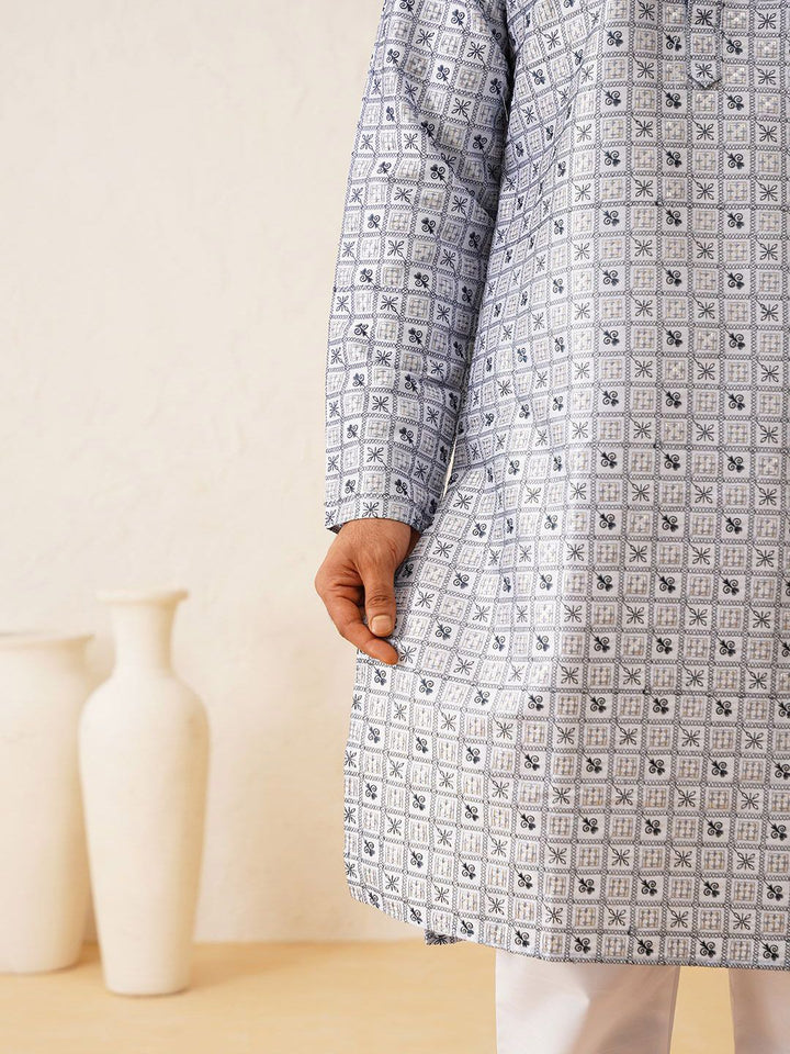 SOJANYA LUXE Motif Etnik Bersulam Kurta Sutera Kapas Labuci Dengan Piyama