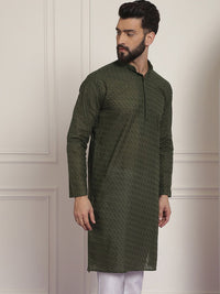 SOJANYA Men Green Geometric Embroidered Chikankari Kurta