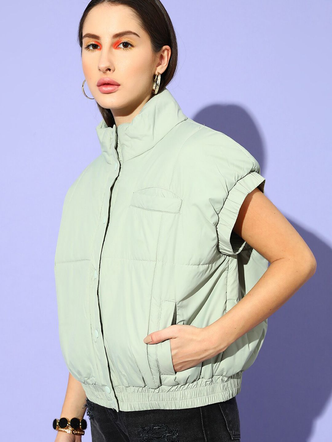 STREET 9 Women Green Colourblocked Padded Jacket