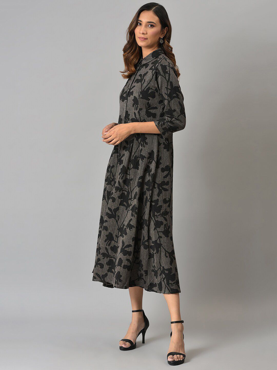 W Floral Printed Midi Cotton Dress