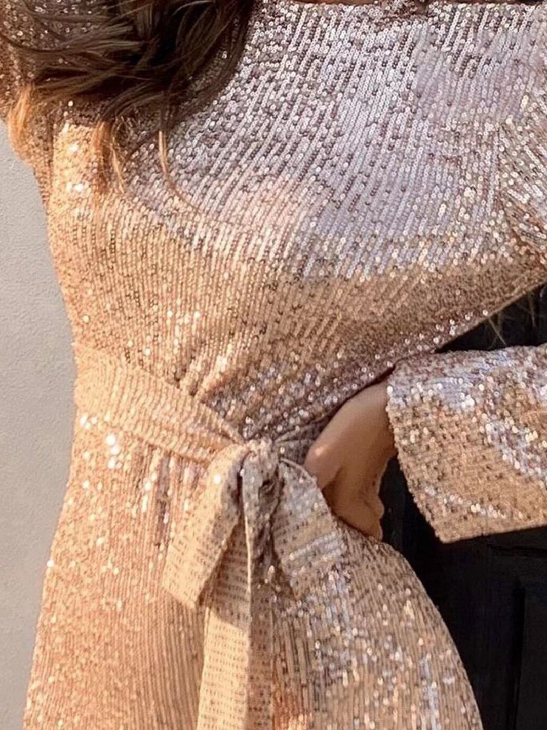 all about you Embellished Round Neck Full Sleeves Mini Sheath Dress