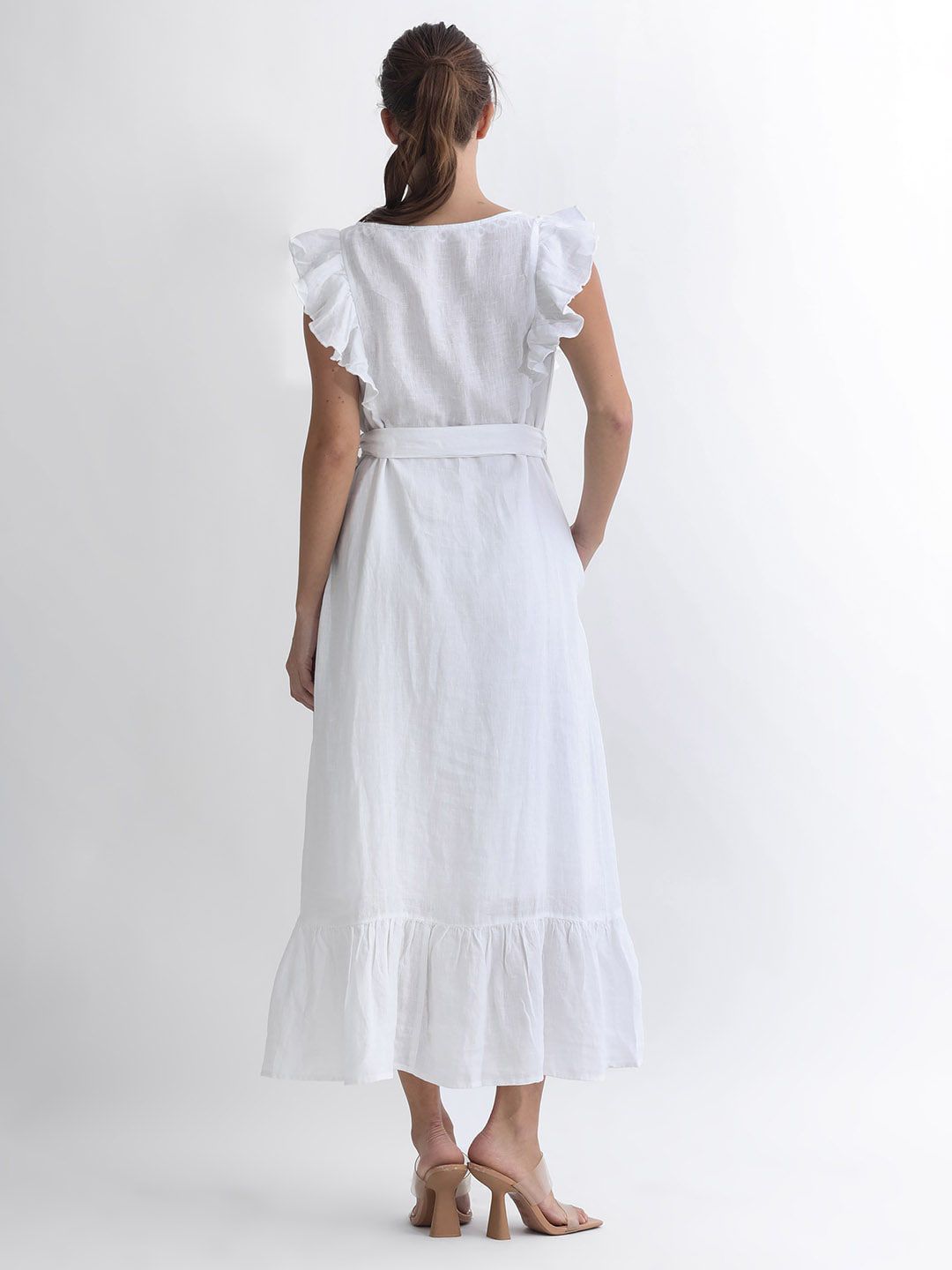 RAREISM Flutter Sleeve Linen A-Line Midi Dress