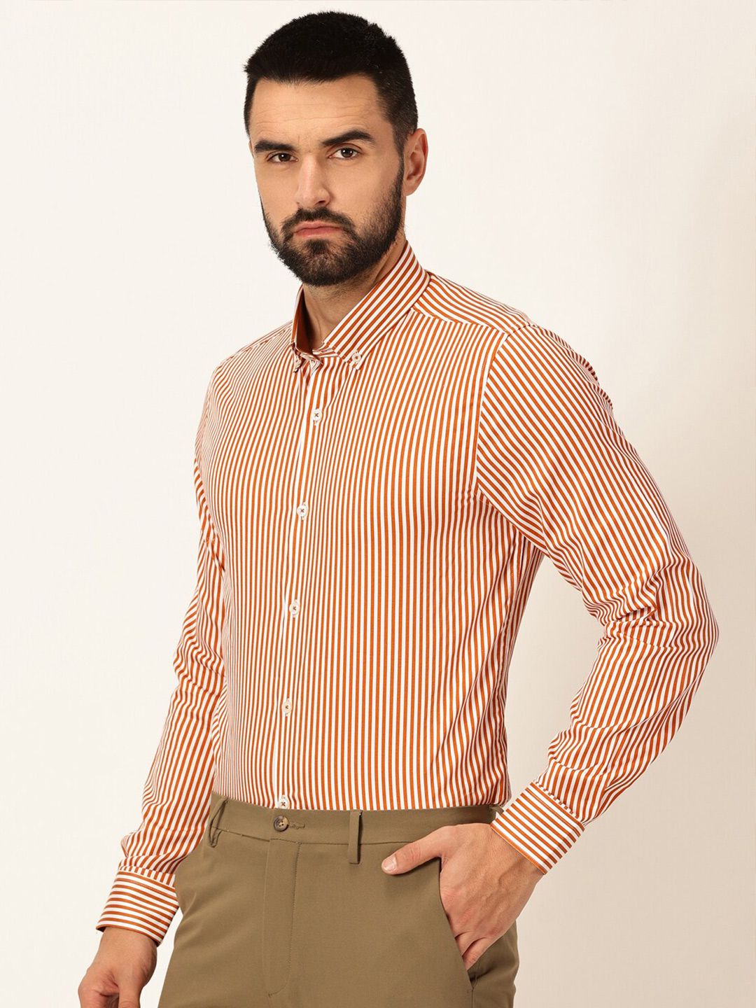 Thomas Scott Premium Striped Button-Down Collar Long Sleeves Formal Shirt