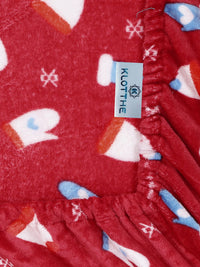 KLOTTHE Red Printed 300 TC Woolen Single Bedsheet With 1 Pillow Cover