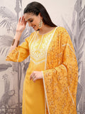 Vishudh Mustard Embroidered Regular Thread Work Kurta with Trousers & Dupatta