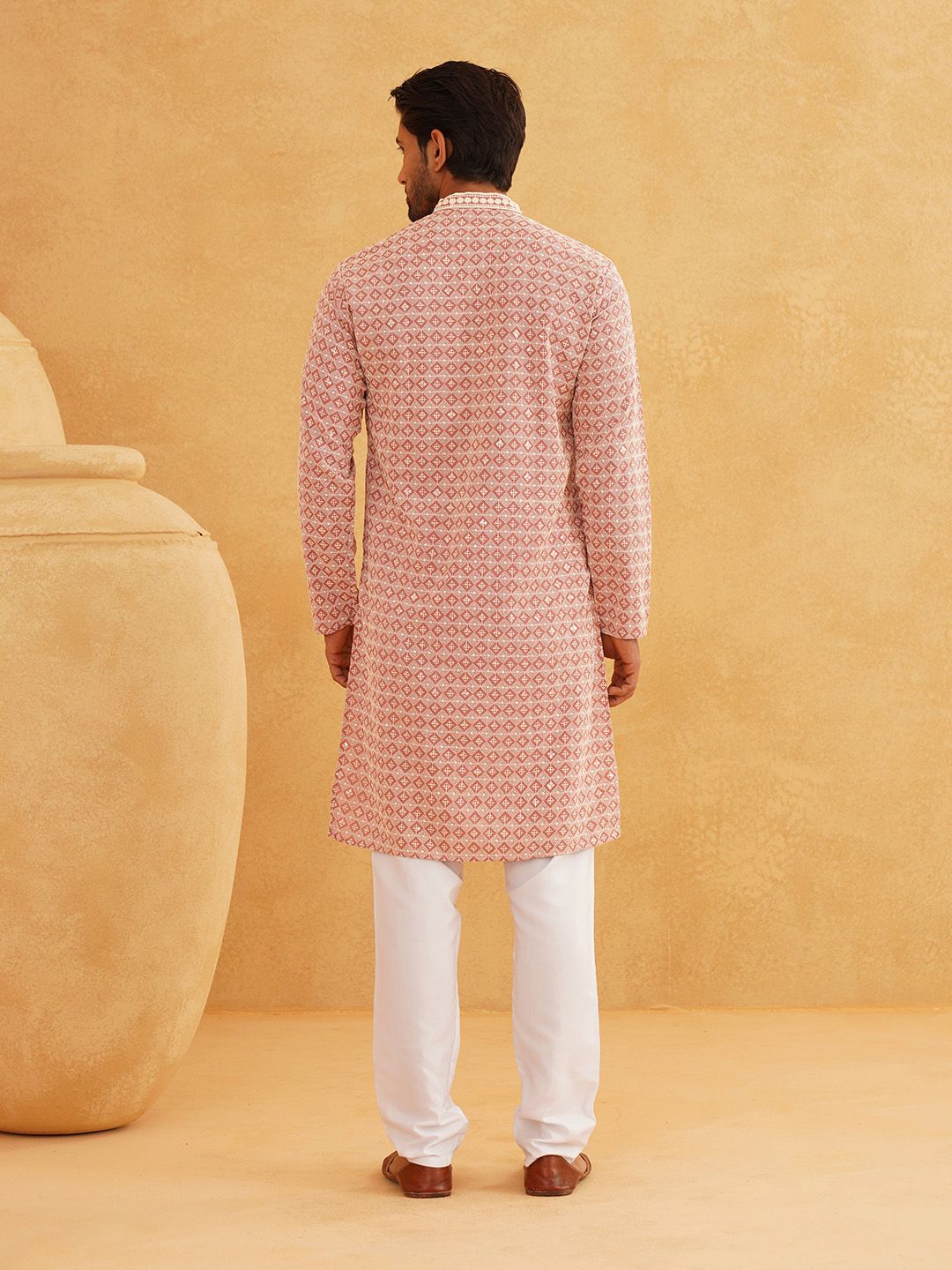 SOJANYA Ethnic Motifs Embroidered Mandarin Collar Pure Cotton Straight Kurta