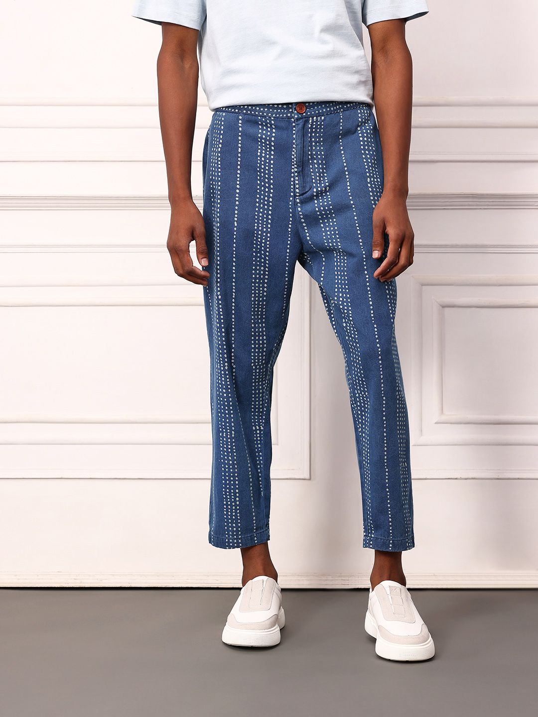 Mr Bowerbird Men Striped Pure Cotton Regular Trousers