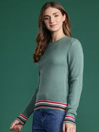 DressBerry Striped Hem Ribbed Pullover