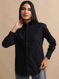 Tokyo Talkies Black Oversized Cotton Casual Shirt
