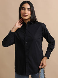 Tokyo Talkies Black Oversized Cotton Casual Shirt