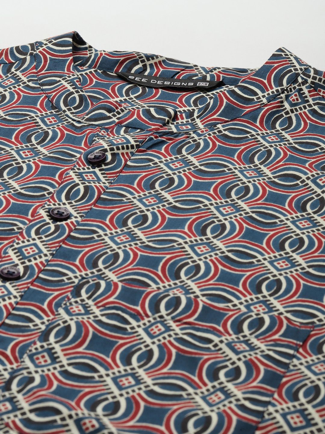 See Designs Men Navy Blue Printed Pure Cotton Kurta with Trousers