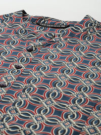 See Designs Men Navy Blue Printed Pure Cotton Kurta with Trousers