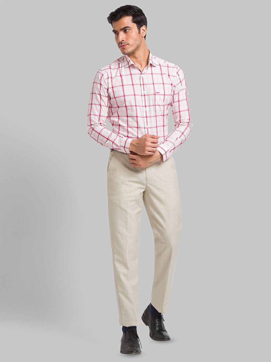 Park Avenue Slim Fit Windowpane Checked Pure Cotton Formal Shirt