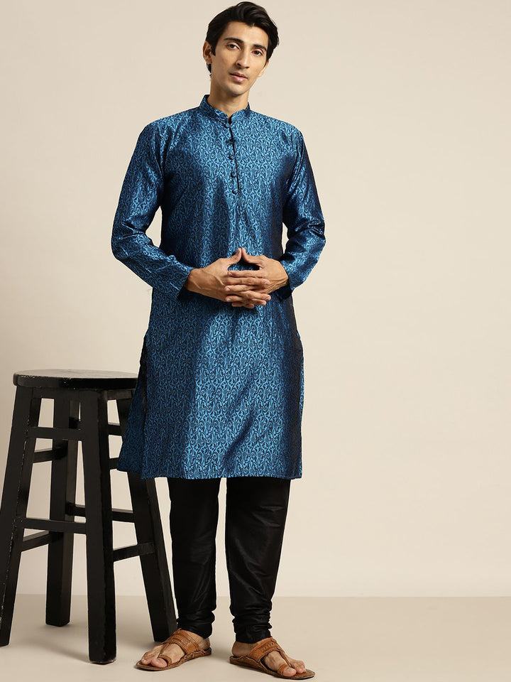 SOJANYA Kurta Tenunan Lelaki Biru & Hitam