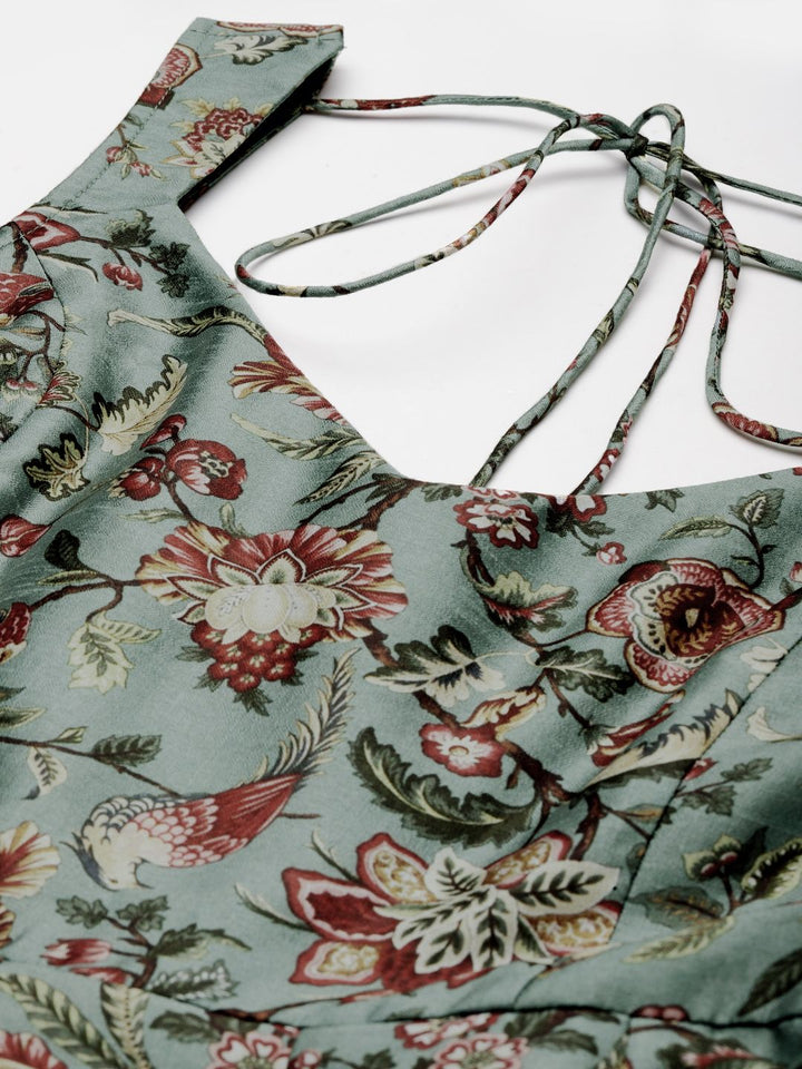 Shae by SASSAFRAS Olive Green & Maroon Floral Maxi Dress