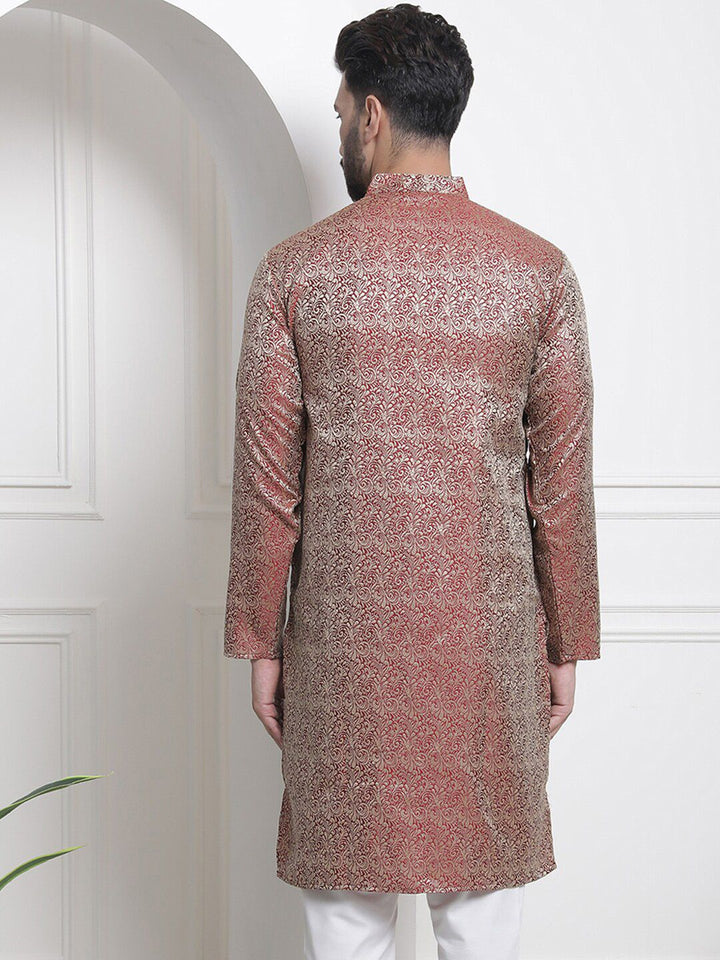 SOJANYA Men Maroon Embroidered Anarkali Kurta