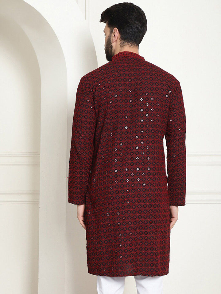 SOJANYA Geometric Embroidered Sequinned Pure Cotton Kurta