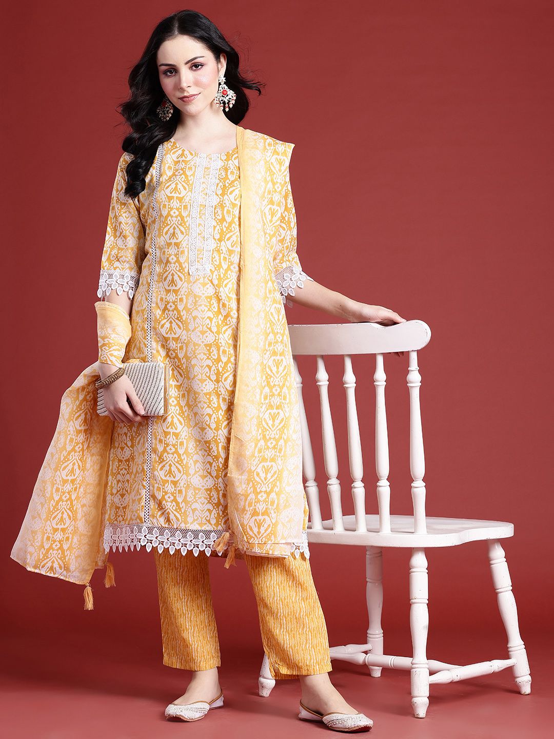 Anouk Ethnic Motifs Printed Regular Kurta With Trousers & Dupatta