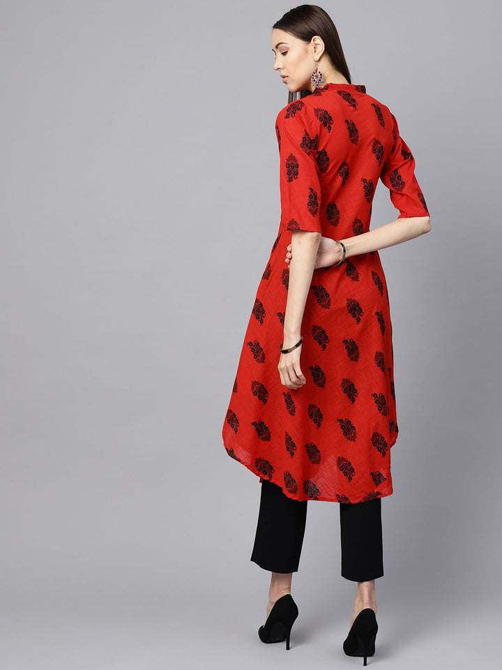 SOJANYA Kurta Bercetak A-Line Wanita Merah & Hitam