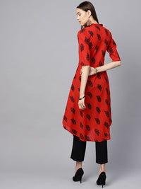 SOJANYA Kurta Bercetak A-Line Wanita Merah & Hitam