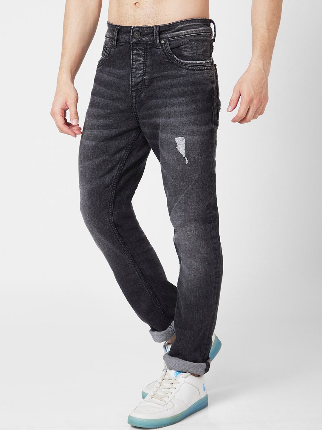 SPYKAR Men Regular Fit Mid-Rise Low Distress Light Fade Cotton Jeans