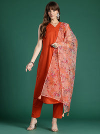 Indo Era Women Floral Pleated Pure Cotton Kurta with Trousers & With Dupatta