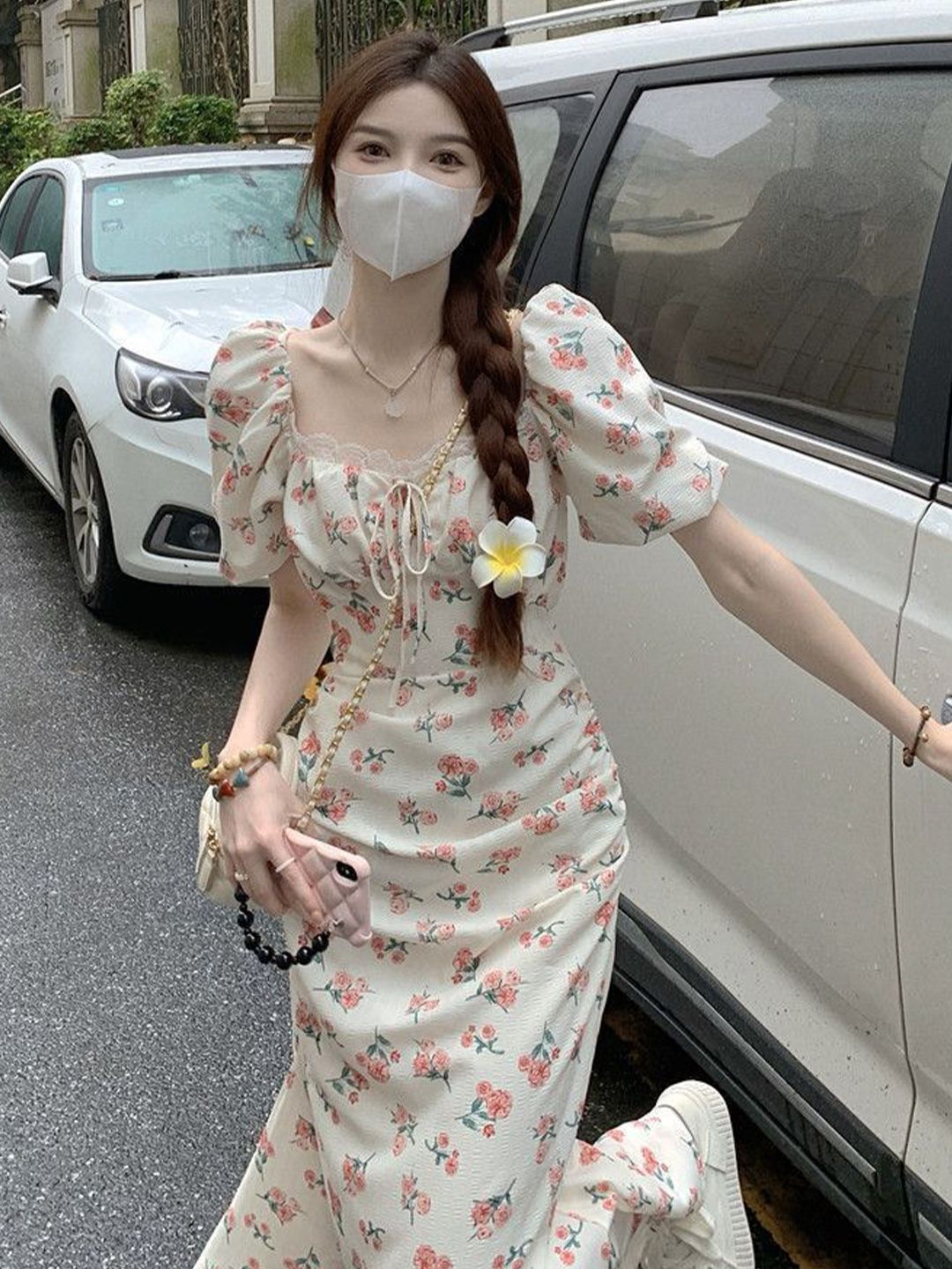 DressBerry Women Floral Print Puff Sleeves Fit & Flare Maxi Dress