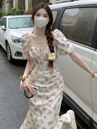 DressBerry Women Floral Print Puff Sleeves Fit & Flare Maxi Dress