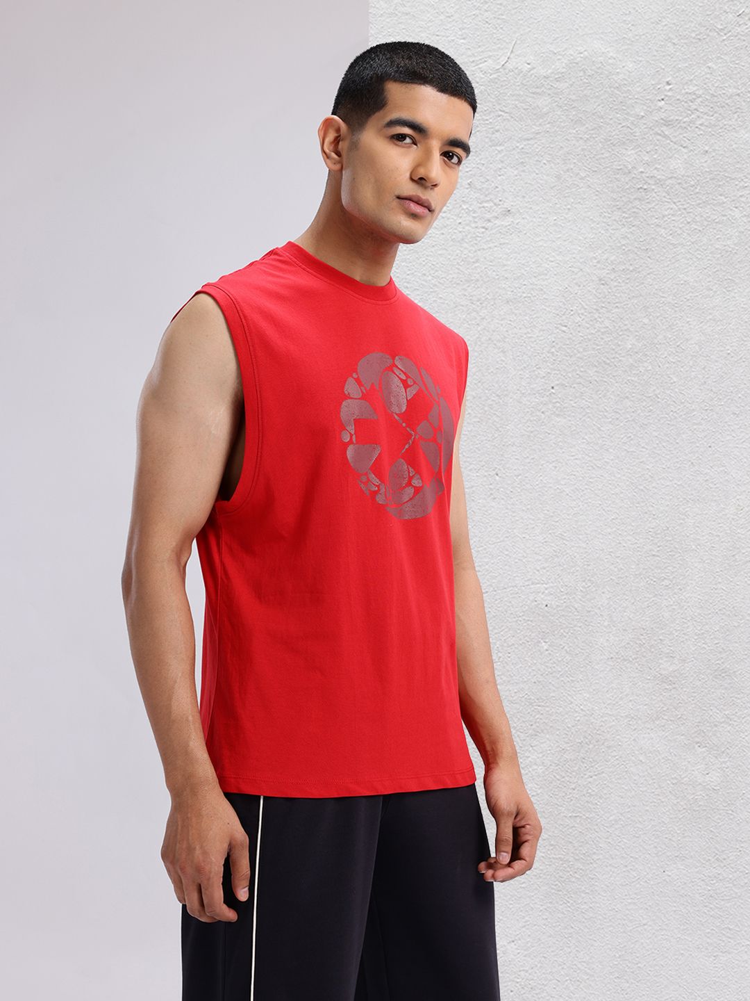 HRX oleh Hrithik Roshan dicetak T-shirt Yoga Kapas Pure