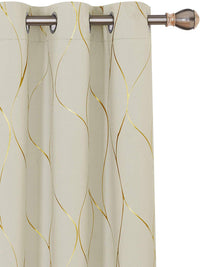 URBAN SPACE Gold Foil Beige Printed Cotton Black Out Window Curtain
