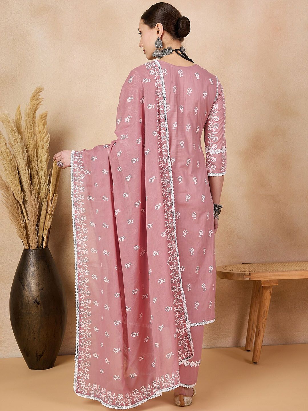Anouk Floral Printed Round Neck Three-Quarter Sleeves Pure Cotton Kurta St