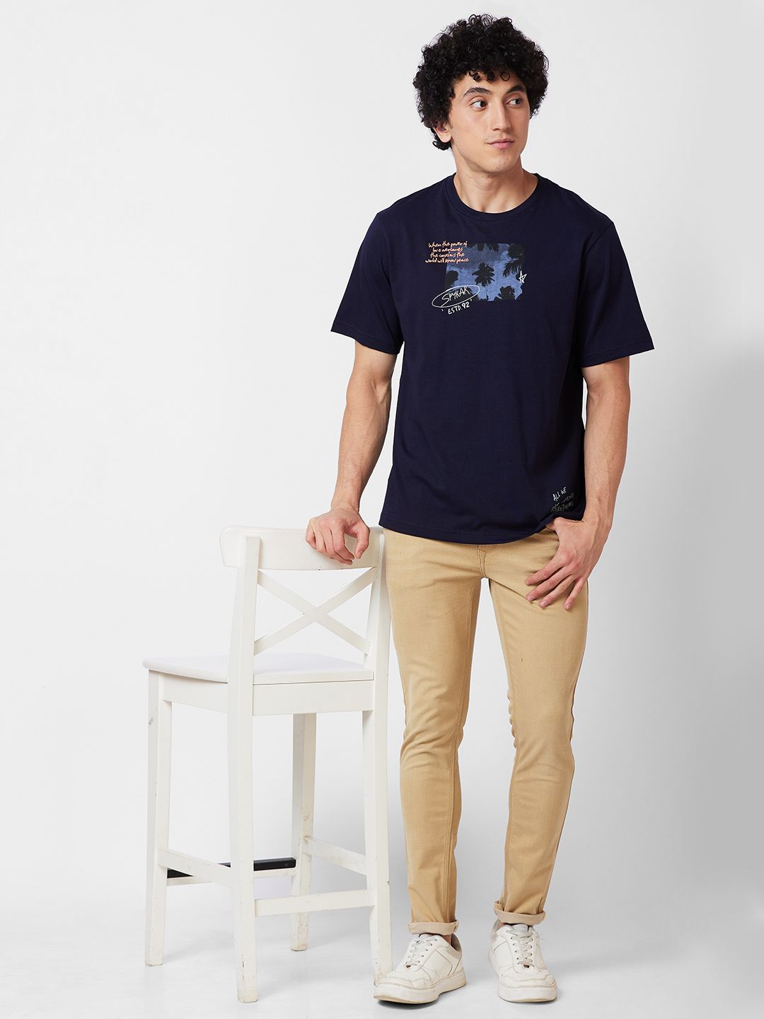 SPYKAR Graphic Printed Relaxed Fit Drop-Shoulder Sleeves Casual T-shirt