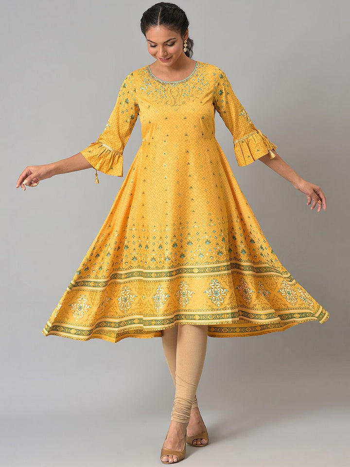 AURELIA Festive Floral Print Crepe Kurta