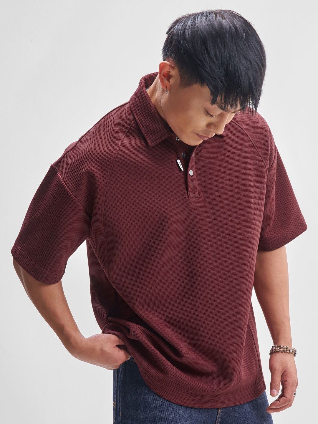 Highlander Polo Collar Drop-Shoulder Lengan T-Shirt Besar
