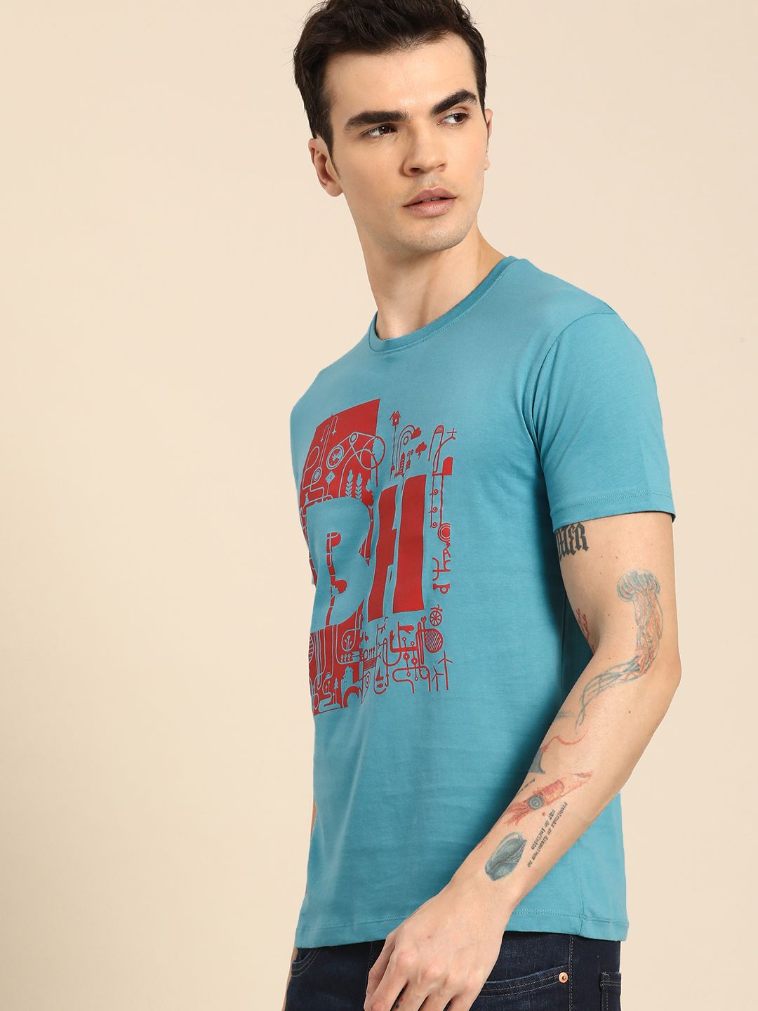 Being Human Men Graphic & Brand Logo Print Pure Cotton T-shirt