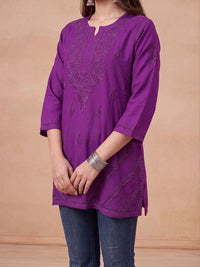 Rumah Wanita Chikankari Motif Etnik Bersulam Kurta Chikankari