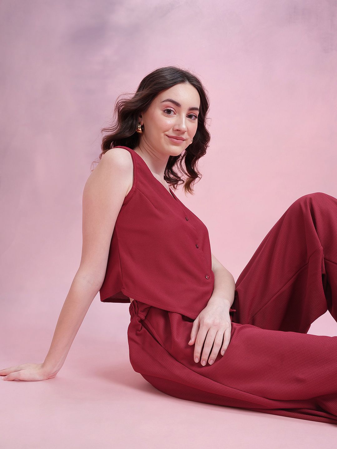 DressBerry Textured Vest Top With Pleated Pants Co-Ords